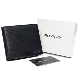 Poziomy portfel męski ze schowkiem na suwak, skóra naturalna, RFID Stop  Rovicky